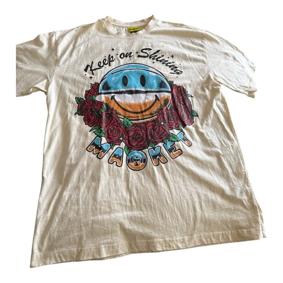 Graphic Tee with Smiley and Roses - Picture 1 of 5